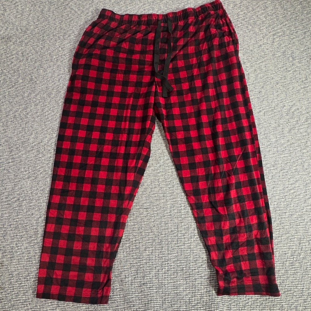 IZOD Mens Red Black Buffalo Plaid Pajama Pants XL Fleece Sleepwear Drawstring